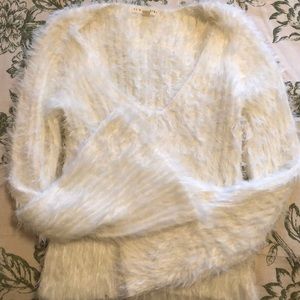 White Fuzzy, Flare Sleeve Sweater